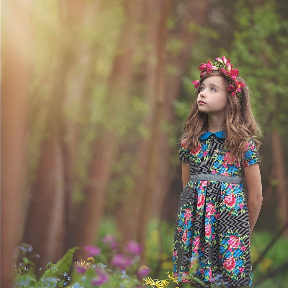 Beautiful floral dress for portraits blue, pink